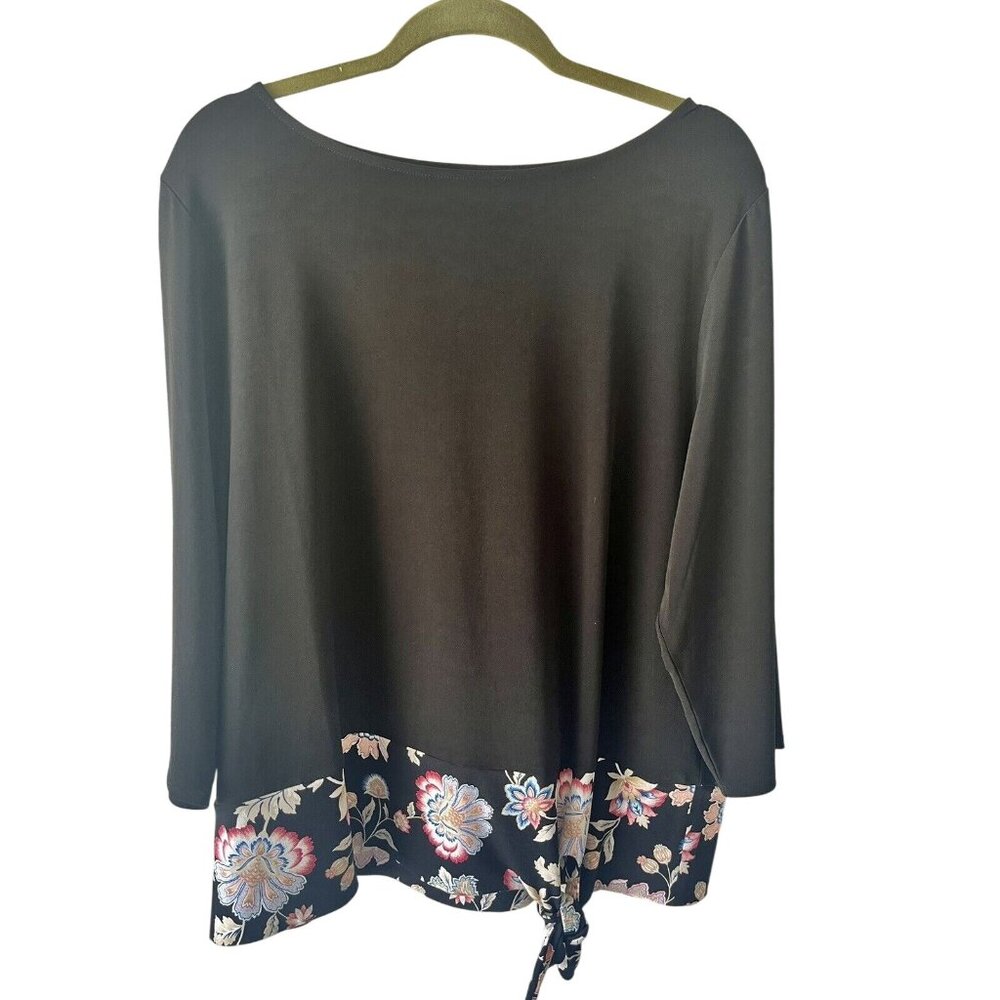 Chicos womens black poly spandex fabric with floral hip band 3/4 sleeve sz XL